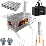 Hot Tent Stove, unho Wood Burning Stove, Portable Wood Stove with 6 Stainless Chimney